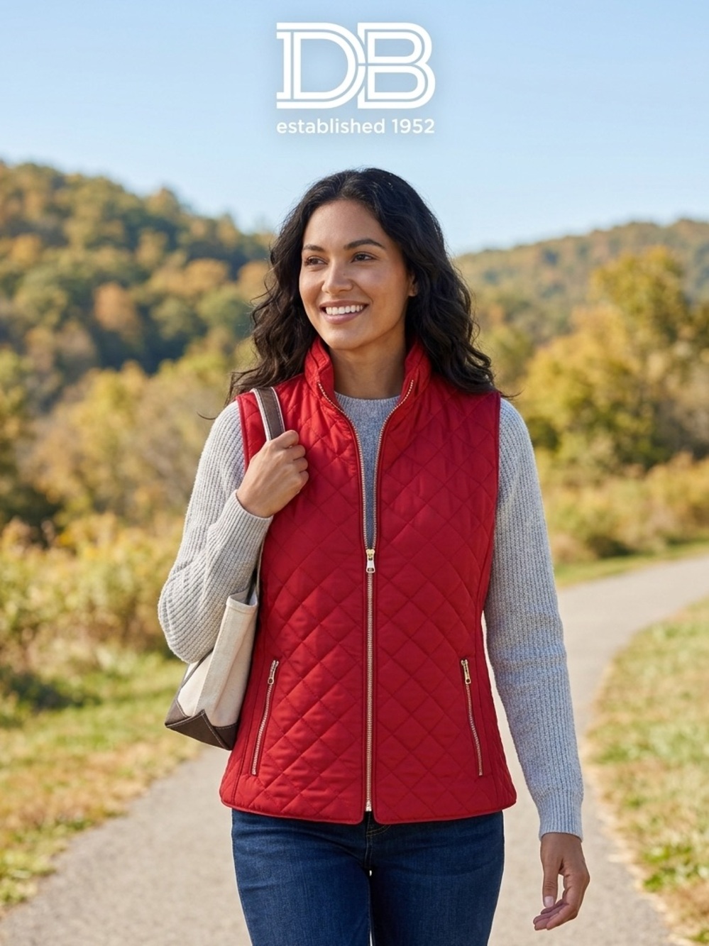 DB Quilted Red Zip-Front Vest for Women